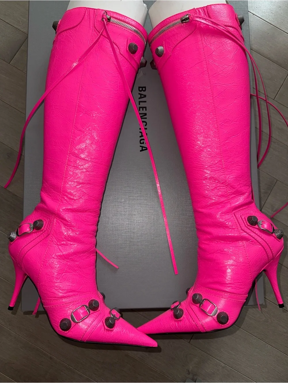 Balenciaga Cagole H90 Fluo Pink Knee-High Boots Size 37